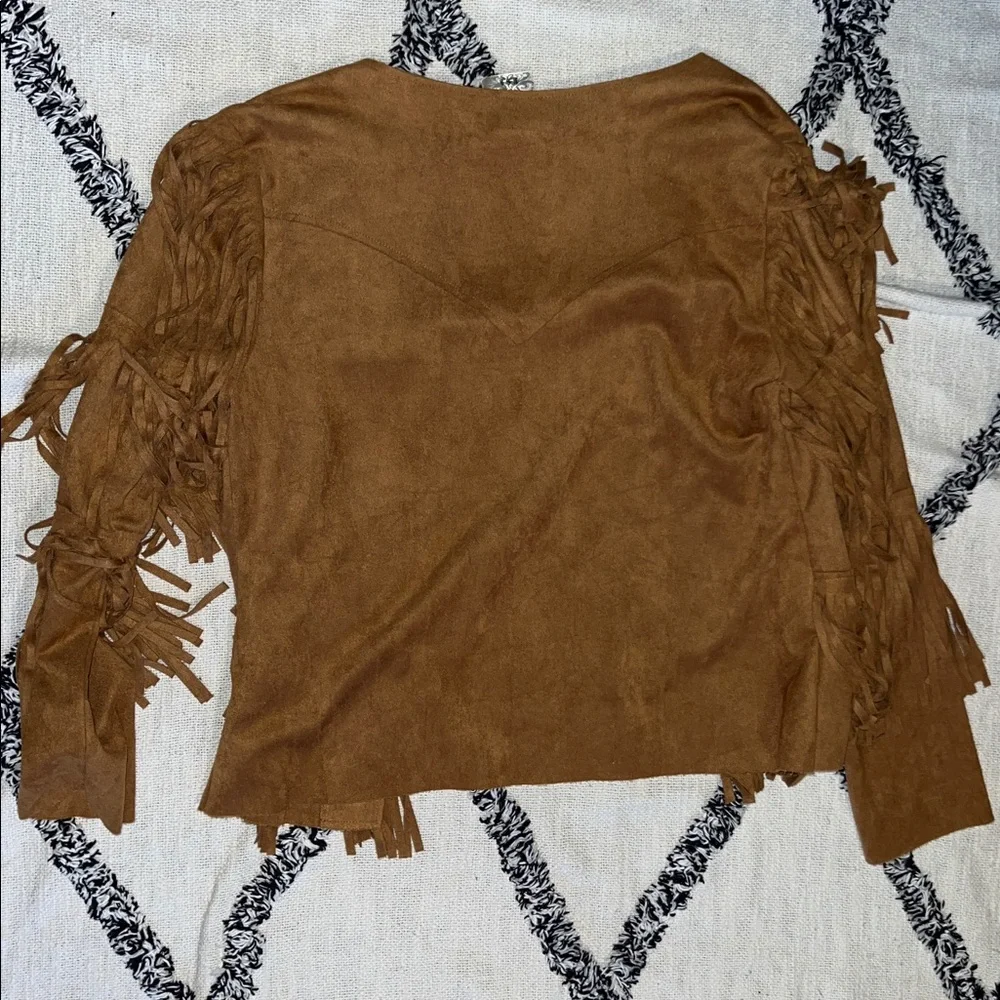 Vocal Tan Faux Suede Western Jacket with Fringe Size Small - Picture 4 of 6